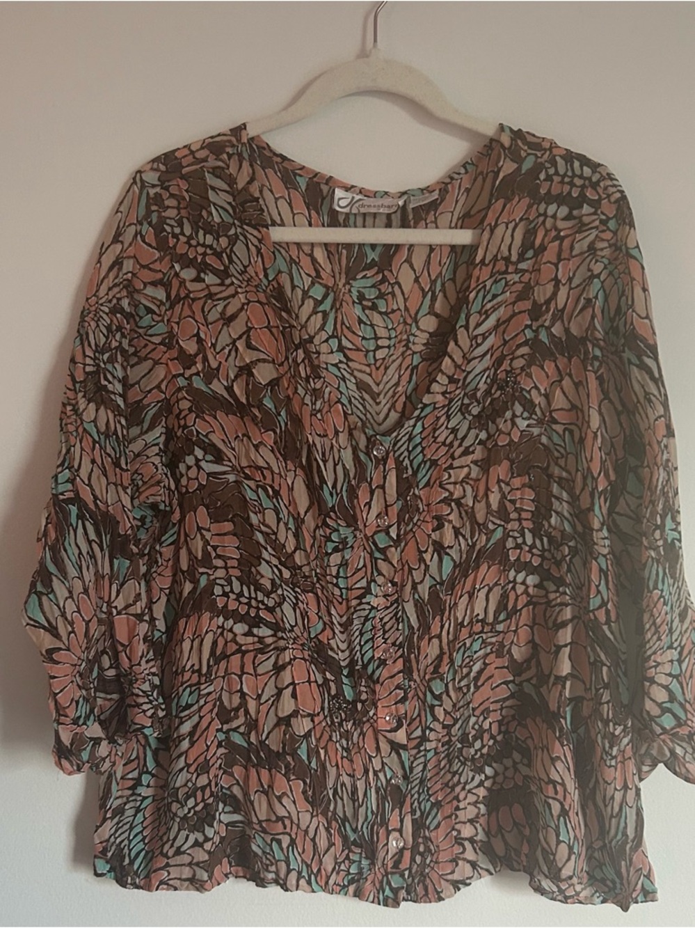 Coral brown & Aqua large  Floral print Fun 70’s color pallet.